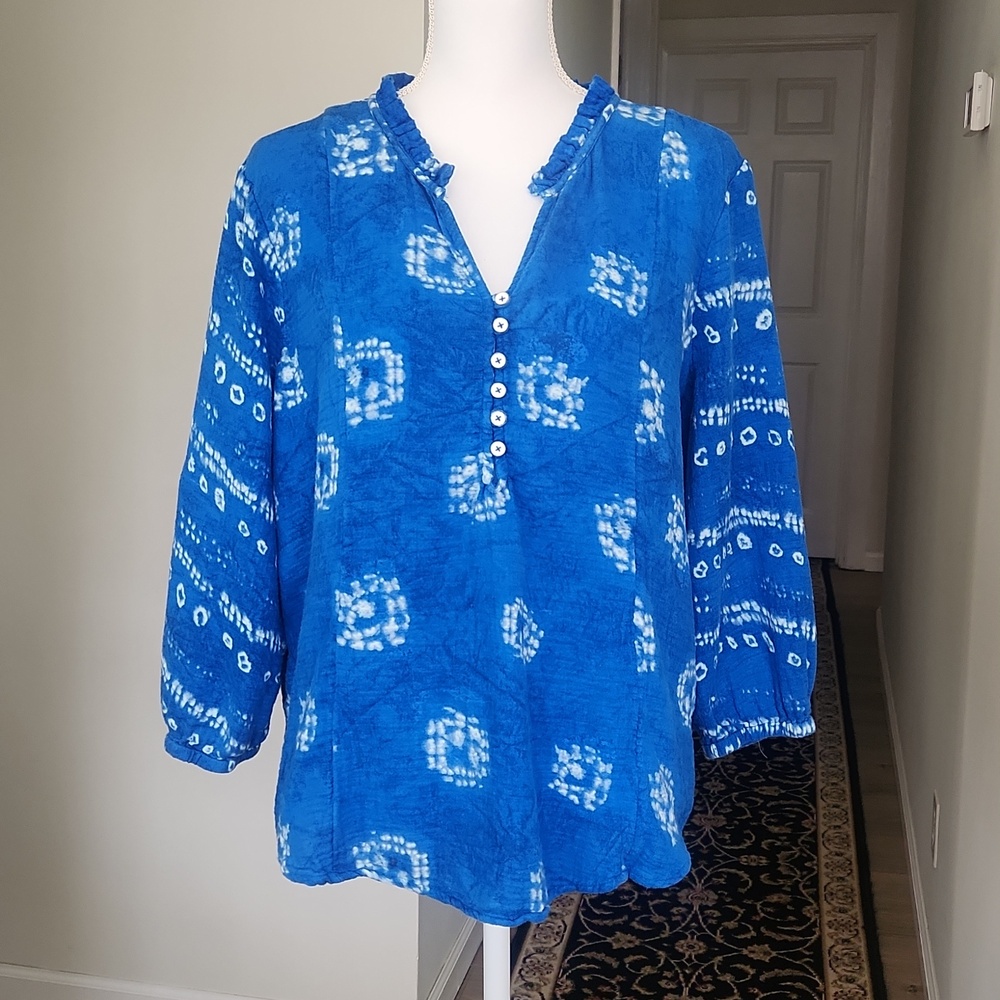 Nic + Zoe Pacific Skies Popover Blouse Cotton Blend 1X